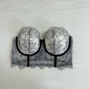 Victoria’s Secret Very Sexy White & Black Lace Demi Bustier Size 34C Coquette